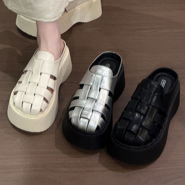 パデッドメッシュデザインプラットフォームサンダル 3col   R02169