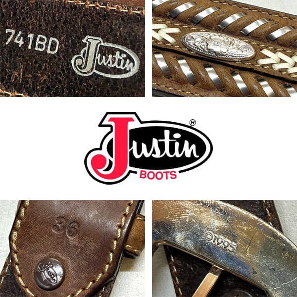 1点物◇ジャスティンJUSTINバックル本革ウエスタンレザーベルト古着36