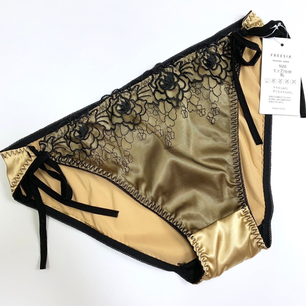 Plus Size Satin Tie-side Panty (Gold) | サテン 紐パン (ゴールド