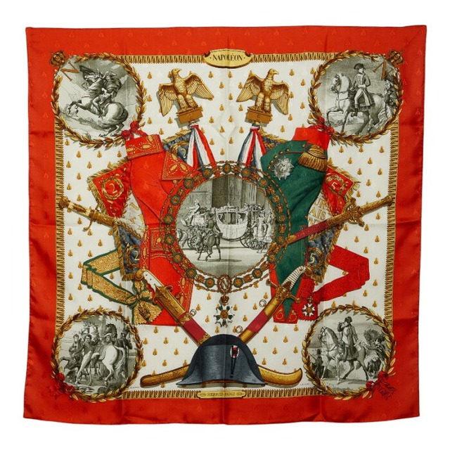エルメス カレ90 NAPOLEON ナポレオン スカーフ レッド マルチカラー レディース HERMES 【中古】
