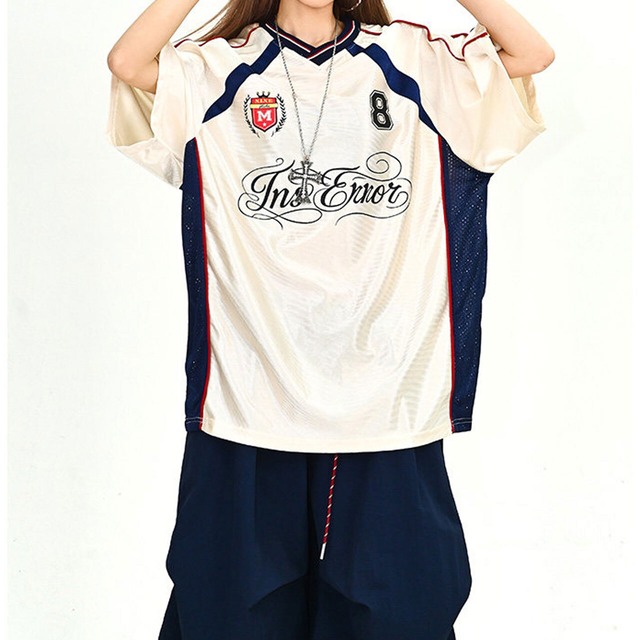 シャインライクナンバリングVネックスポーツTシャツ 2col   R02195