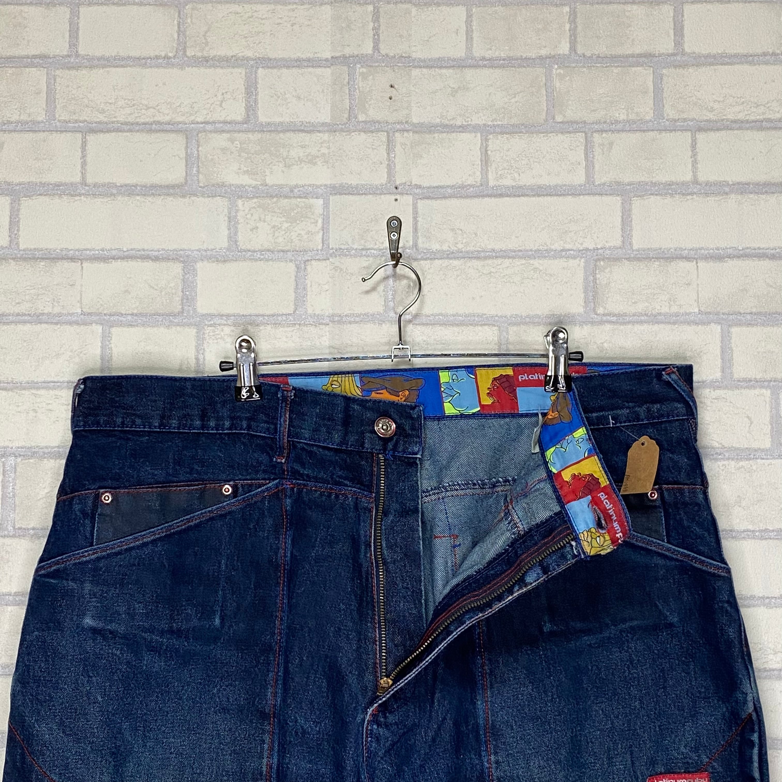 W42×L34】Platinum fubu デニムパンツ 刺繍 革パッチ | 古着屋OLDGREEN