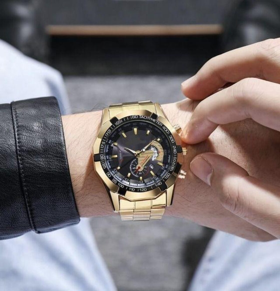 新品 クロノグラフ GENEVA 腕時計メンズ 黒金 | PAY ID