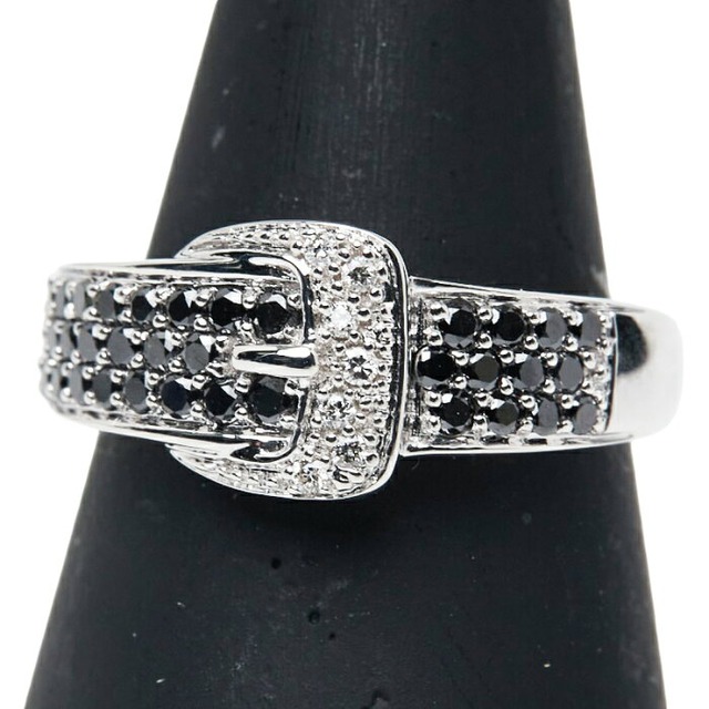 K18WG ホワイトゴールド ダイヤ0.50ct ベルト モチーフ リング 指輪 レディース 13号 【中古】