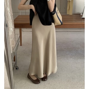 サテン フレア ロングスカート 10076