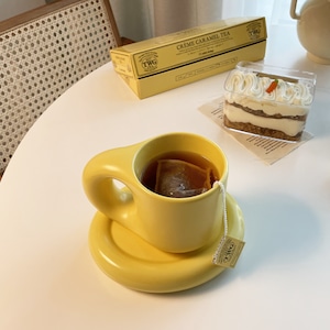 mug saucer set 3colors / ぽってり マグカップ ソーサー セット プレート コップ おうちカフェ セラミック 韓国 雑貨