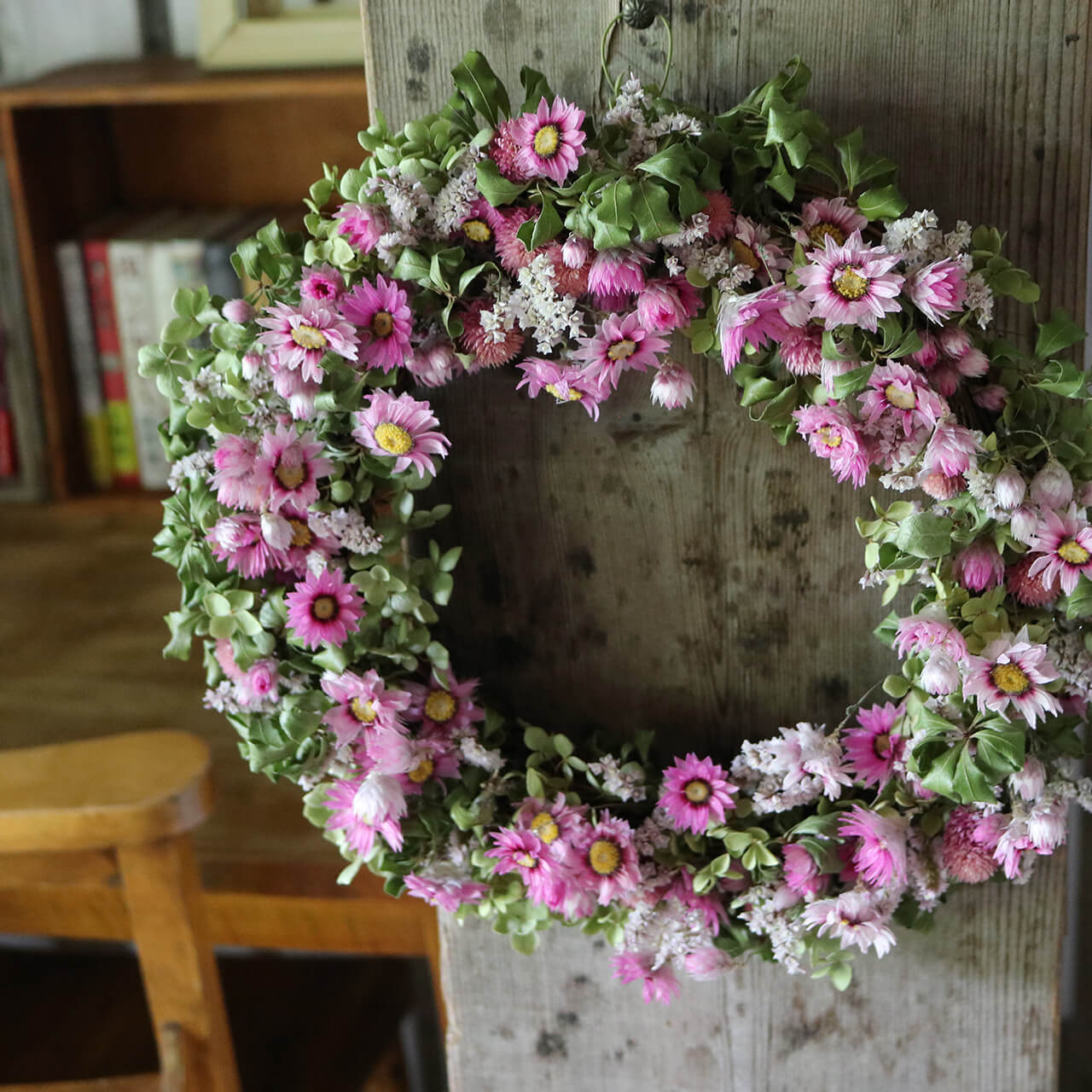 約直径30cm 数量限定】 大きめピンクのキュートなドライフラワー
