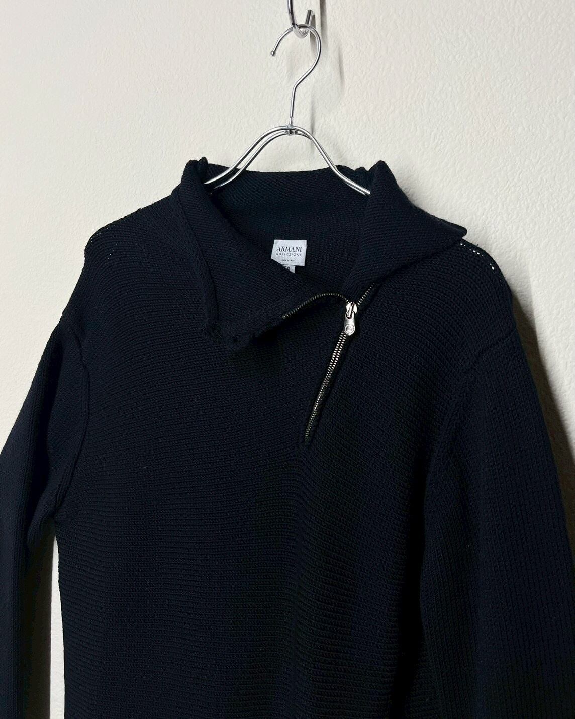 ARMANI COLLEZIONI Shoulder Zip-Design Wool Knit ITALY製