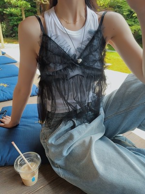 Tulle fril camisole / black(7月中旬頃発送予定)