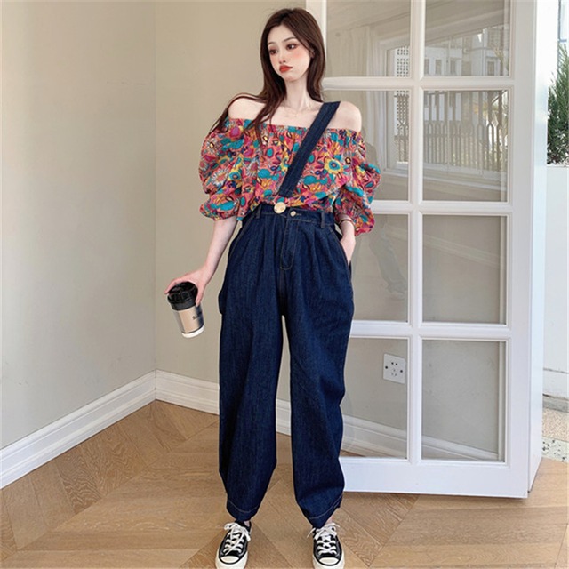 ダークジーンズ レッドハイウェストウェストカジュアルサマースタンダードルーズパンツ レトロ ストリート 夏物 ガールズファッション35105995399