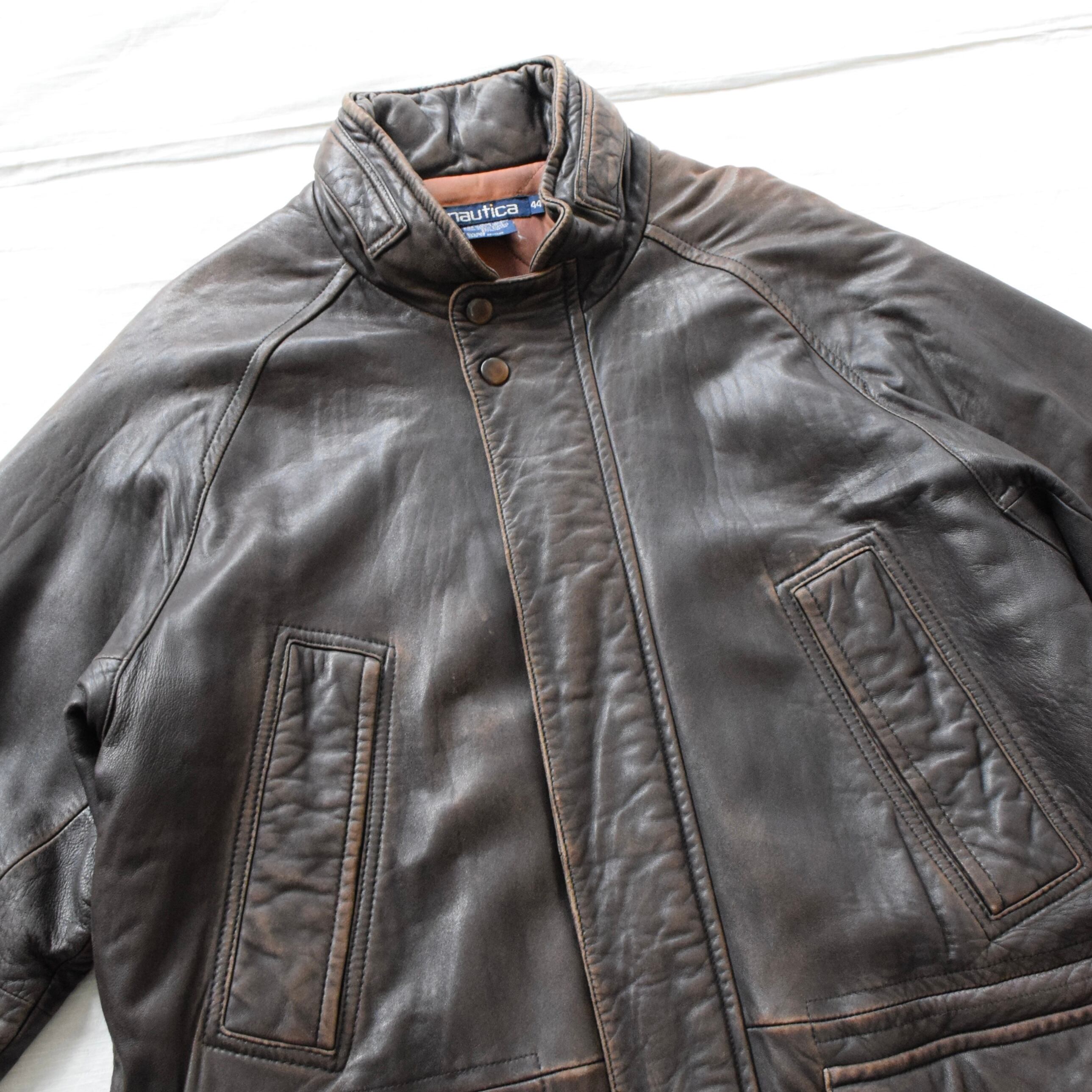 90's nautica レザージャケット メンズ 44 ブラウン ノーティカ コート