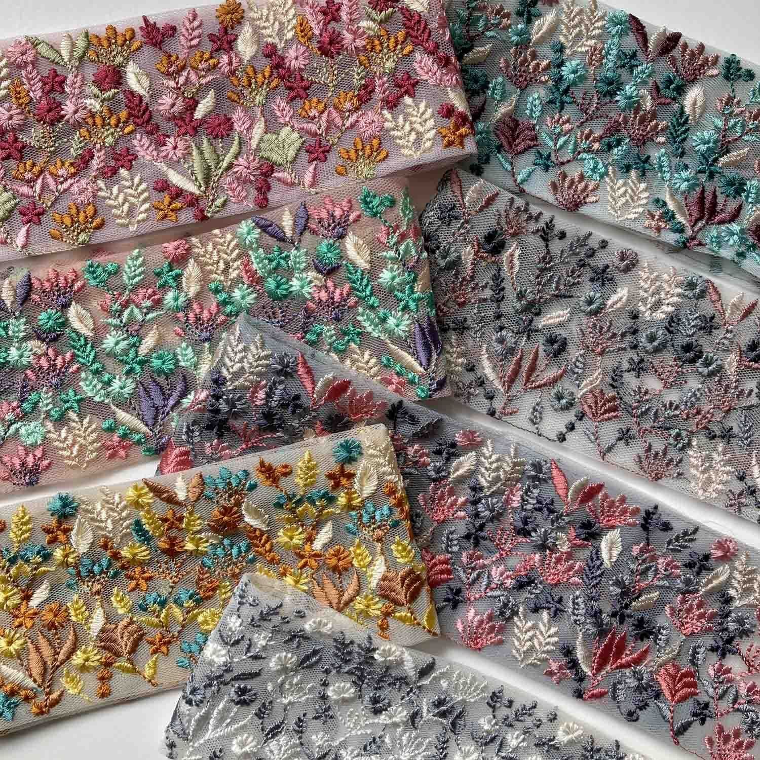 新色追加〉草花模様の太幅インド刺繍レース（50cm〜） | Dua