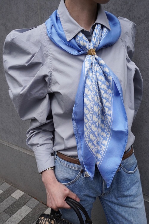 Christian Dior クリスチャン ディオール トロッター スカーフ ブルー シルク vintage ヴィンテージ オールド ap2udm