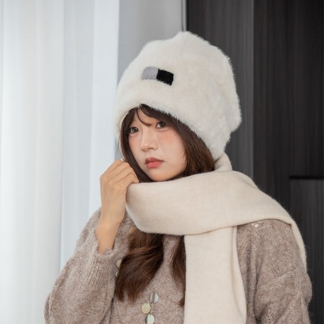 予約販売】ファー 帽子 ニット帽 レディース ワンポイント ピンク