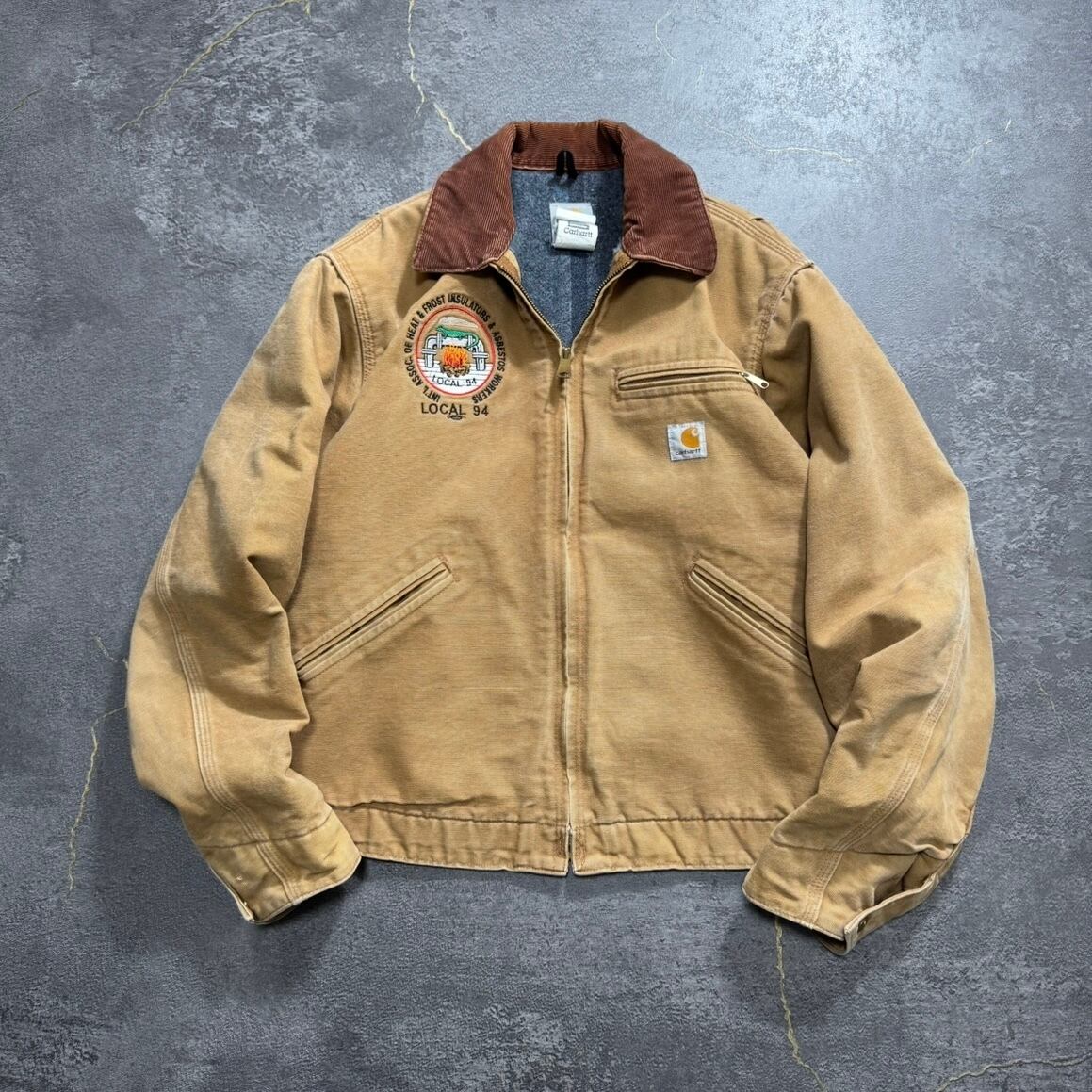 vintageナビゲータージャケットデトロイトジャケット風カーキXL刺繍短丈古着 used clothing No7