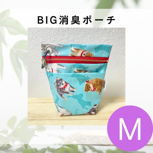 【Mサイズ】柴犬総柄・Fレッド｜BIG消臭ポーチ★小型犬〜中型犬 うんち回収 排泄
