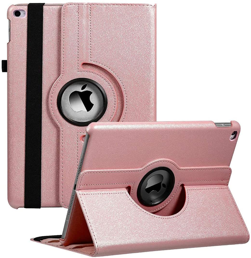 【特価処分】iPad ケース 9.7インチ 2018/2017 (第5世代 第6世代)iPad Air Air 2 カバー 360度回転式 手帳型タブレットケース オートスリープ機能 3段階調節可能 固定バンド 脱落防止 耐衝撃 耐久性 (ローズゴールド)