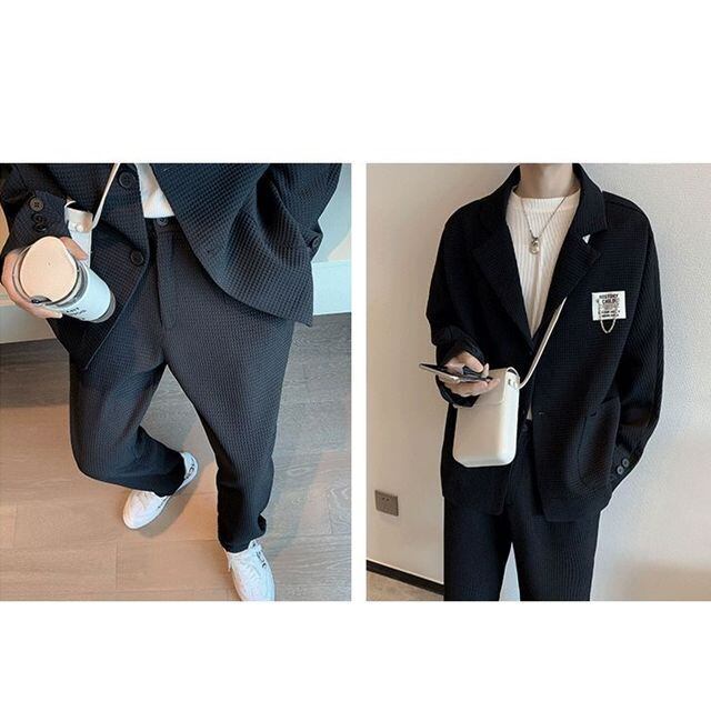 予約販売】メンズ スーツ 男前 ワッフル 胸タグ ブラック ホワイト