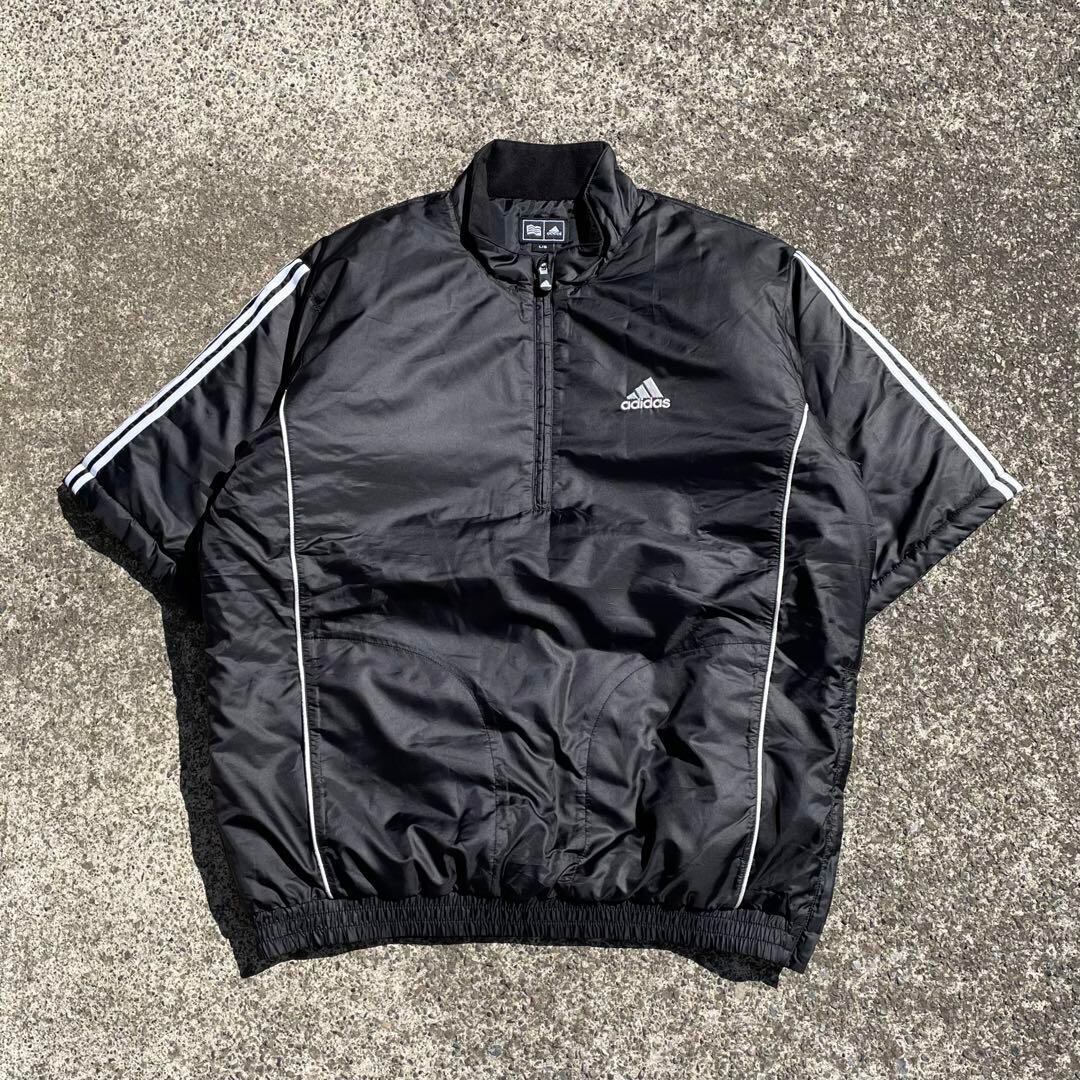 【Lサイズ】00's adidas GOLF ロゴ刺繍 3ライン 中綿入り 大きめ 古着 S/Sプルジャケット