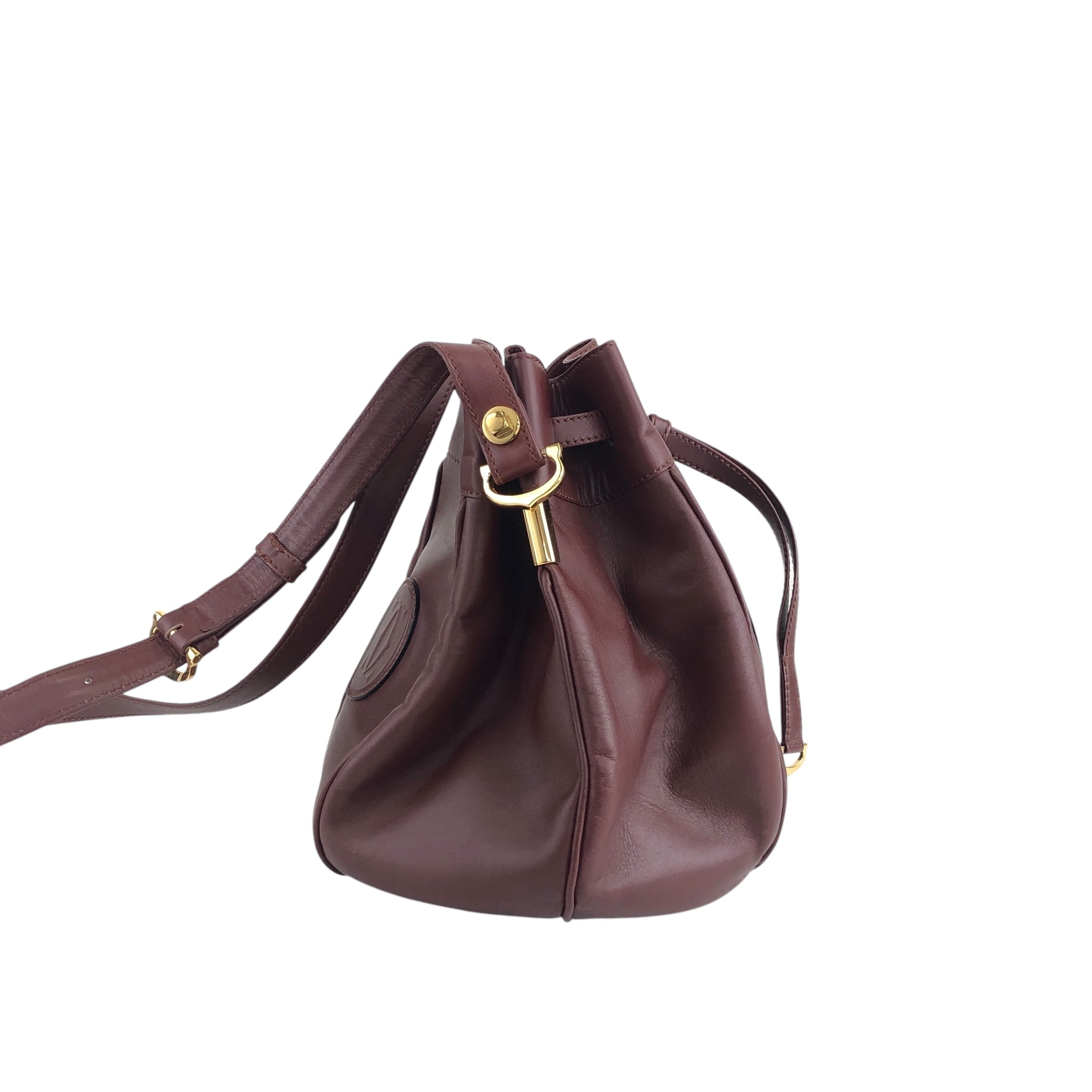 カルティエ マストライン ショルダーバッグ 巾着型 レザー ボルドー Cartier カルティエ マストライン ショルダーバッグ ボルドー レザー