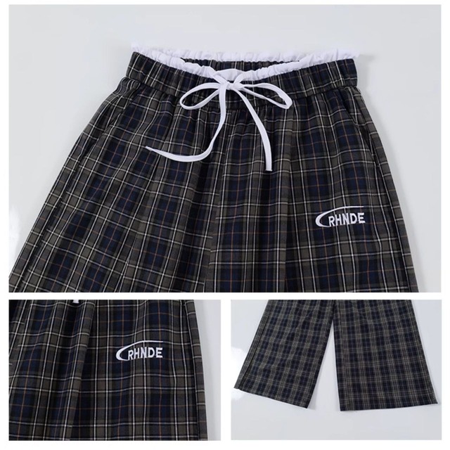 チェックドローコードストレートパンツ   R01414