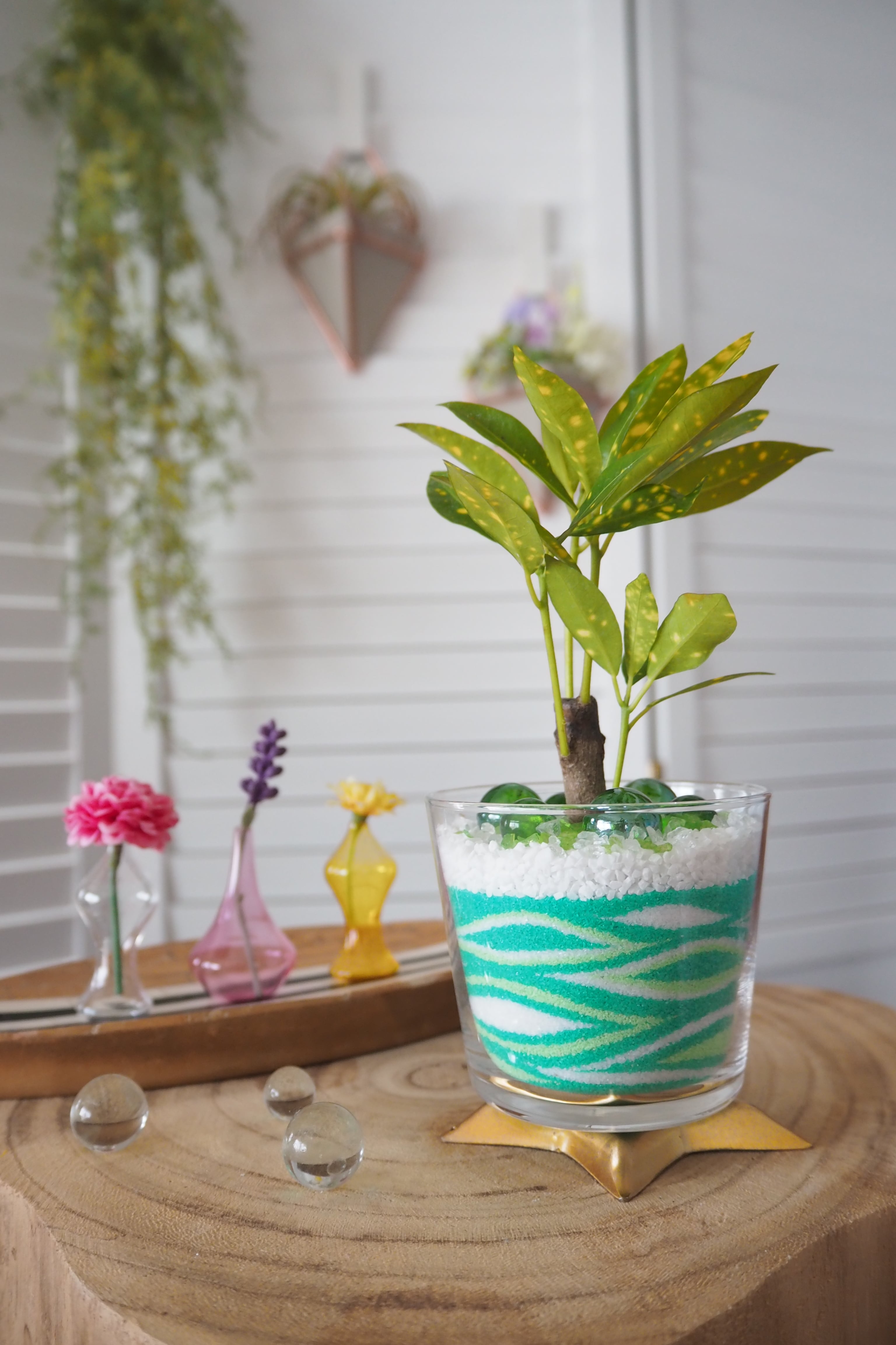 波模様の植物のグラスサンドアート | 【砂のオーダーギフト専門店