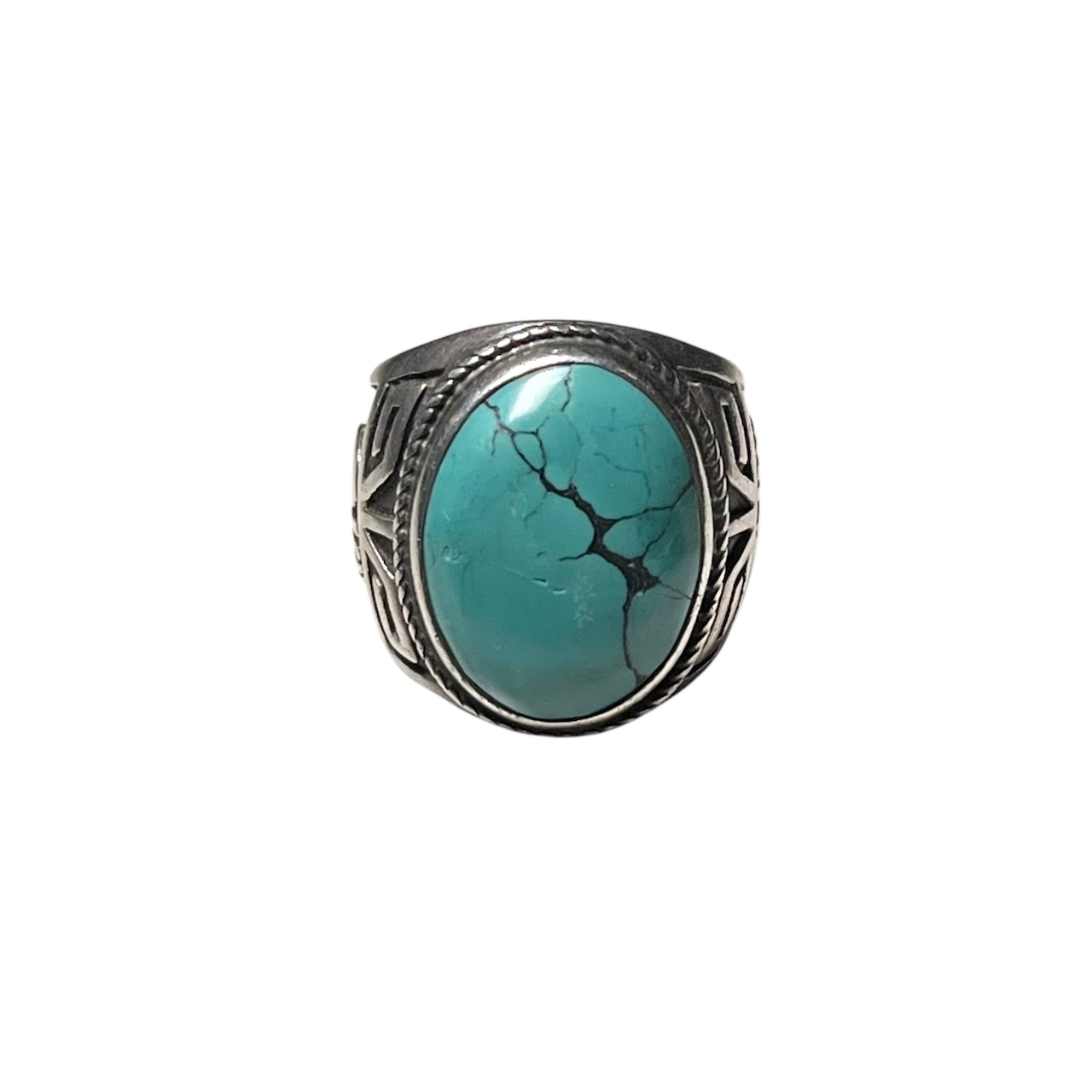 vintage heavy gauge silver turquoise ring " kokopeli "