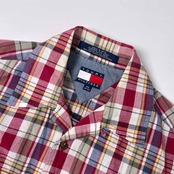 90s TOMMY HILFIGER トミー ヒルフィガー チェック 半袖シャツ XS/マルチ メンズ インド綿 ビンテージ