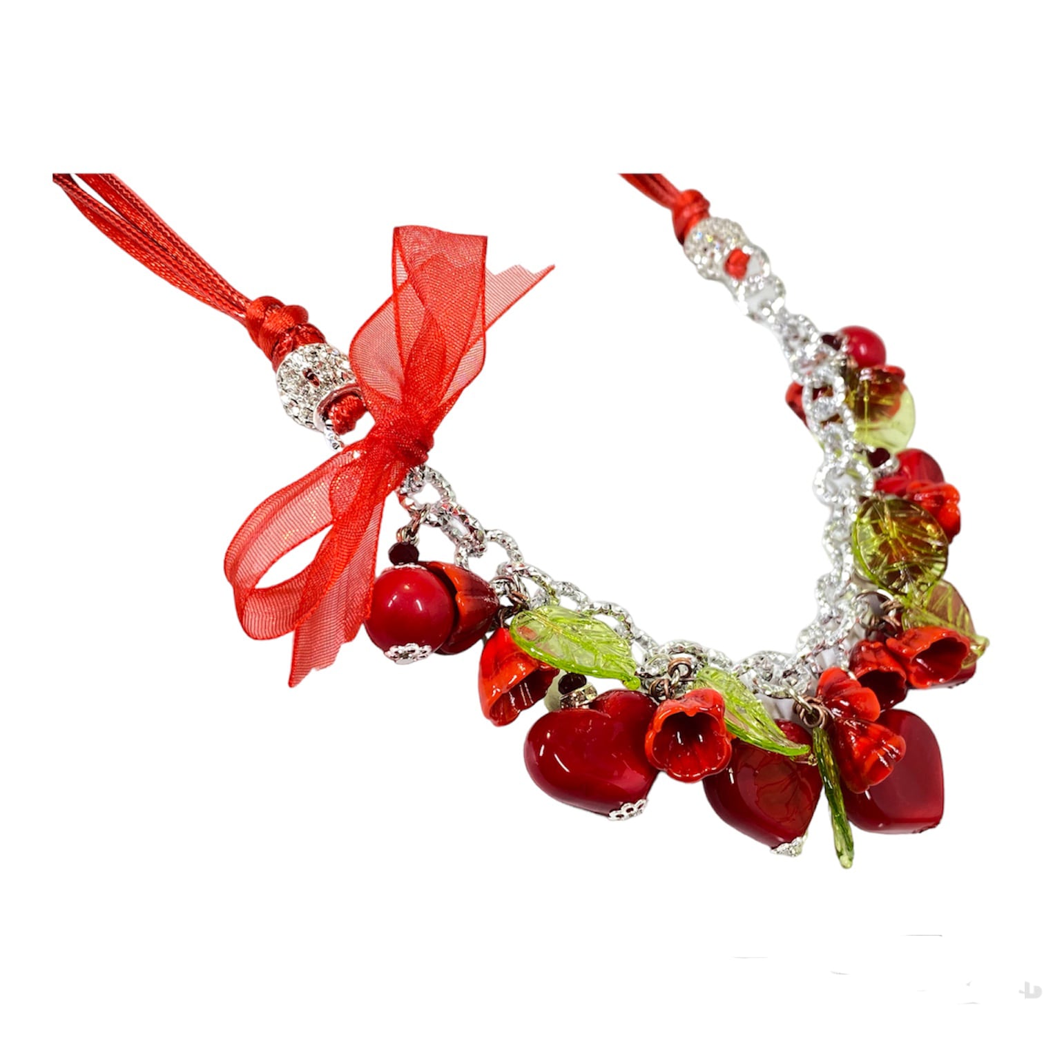 PAOLA ベネチアングラス真紅の薔薇のネックレス ヴィンテージ