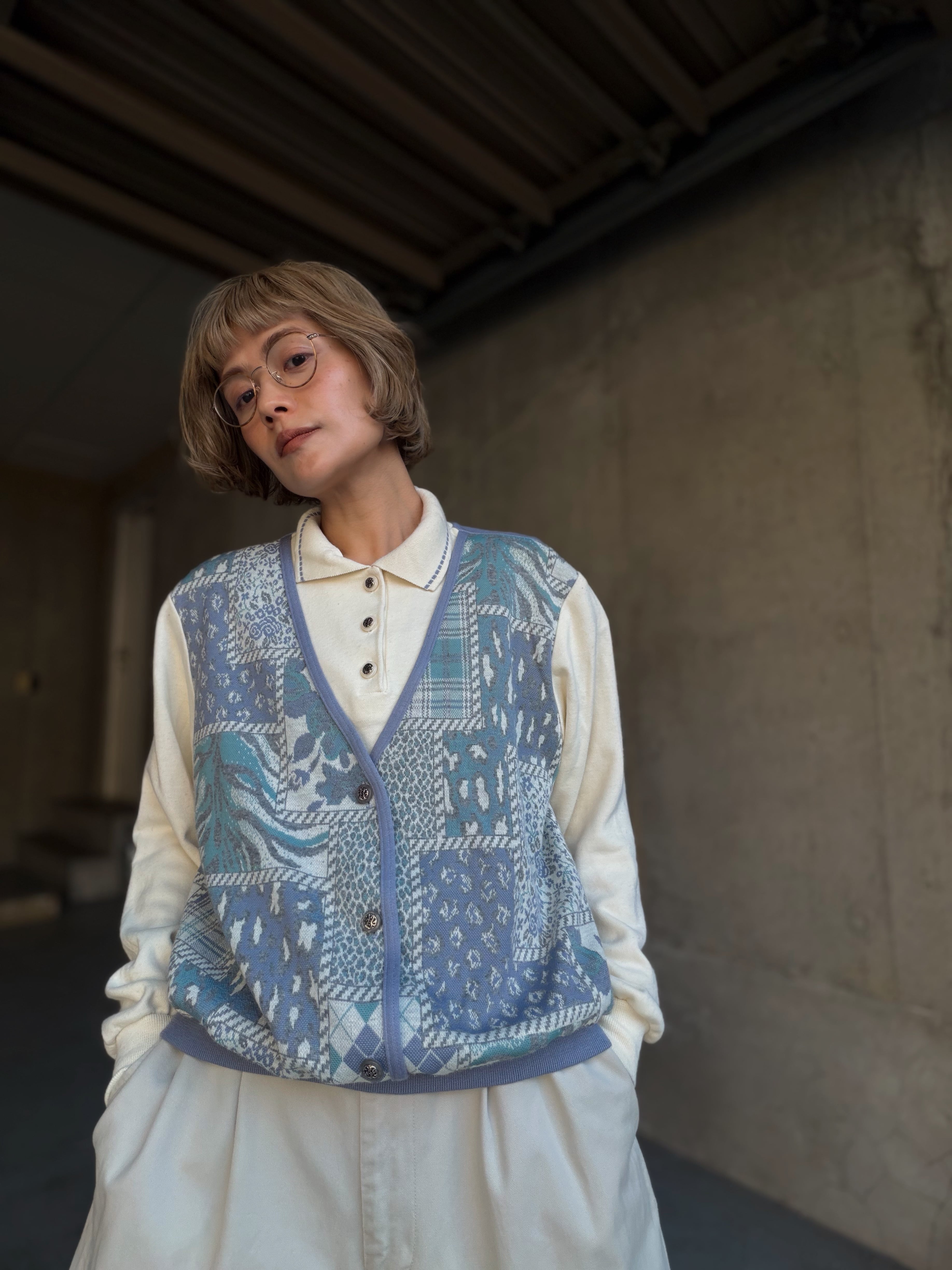 (KN613)Vest docking polo knit made in USA