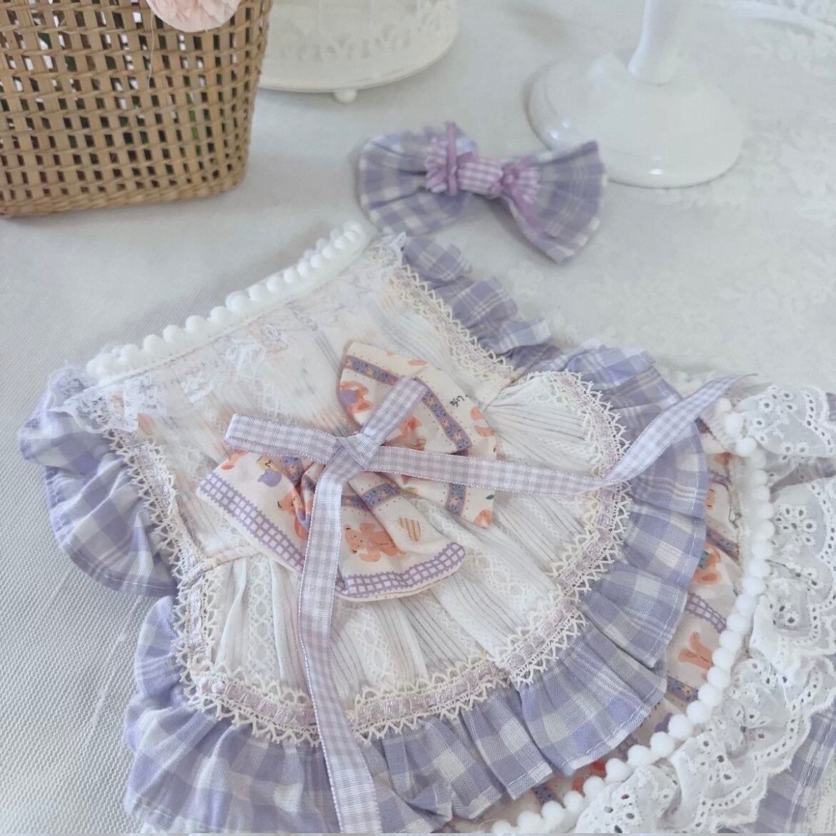 パープルチェックのフリルリボンワンピース 00391