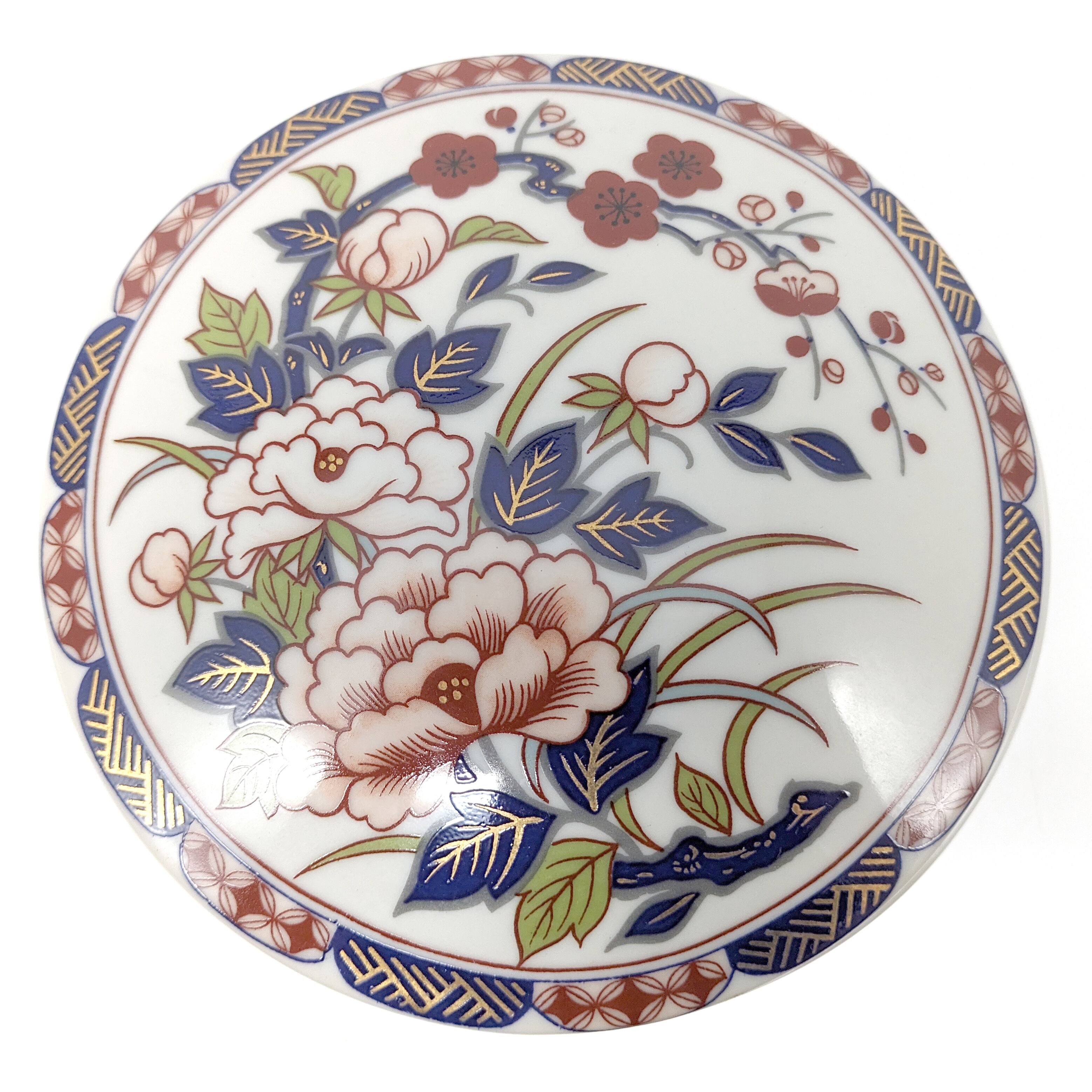 鍋島焼　染付菱形花唐草向付　宝珠文　櫛高台　飾皿 染付 ホビー・楽器・アート 鍋島焼 染付菱形花唐草向付 宝珠文