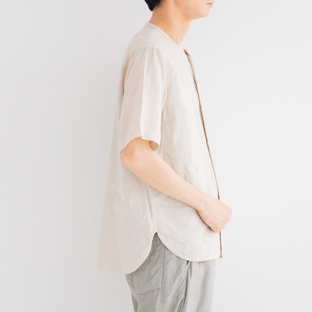リネン RINEN 60/1リネン平織半袖バンドカラーシャツ(R34203)全4色【レターパックプラス可】