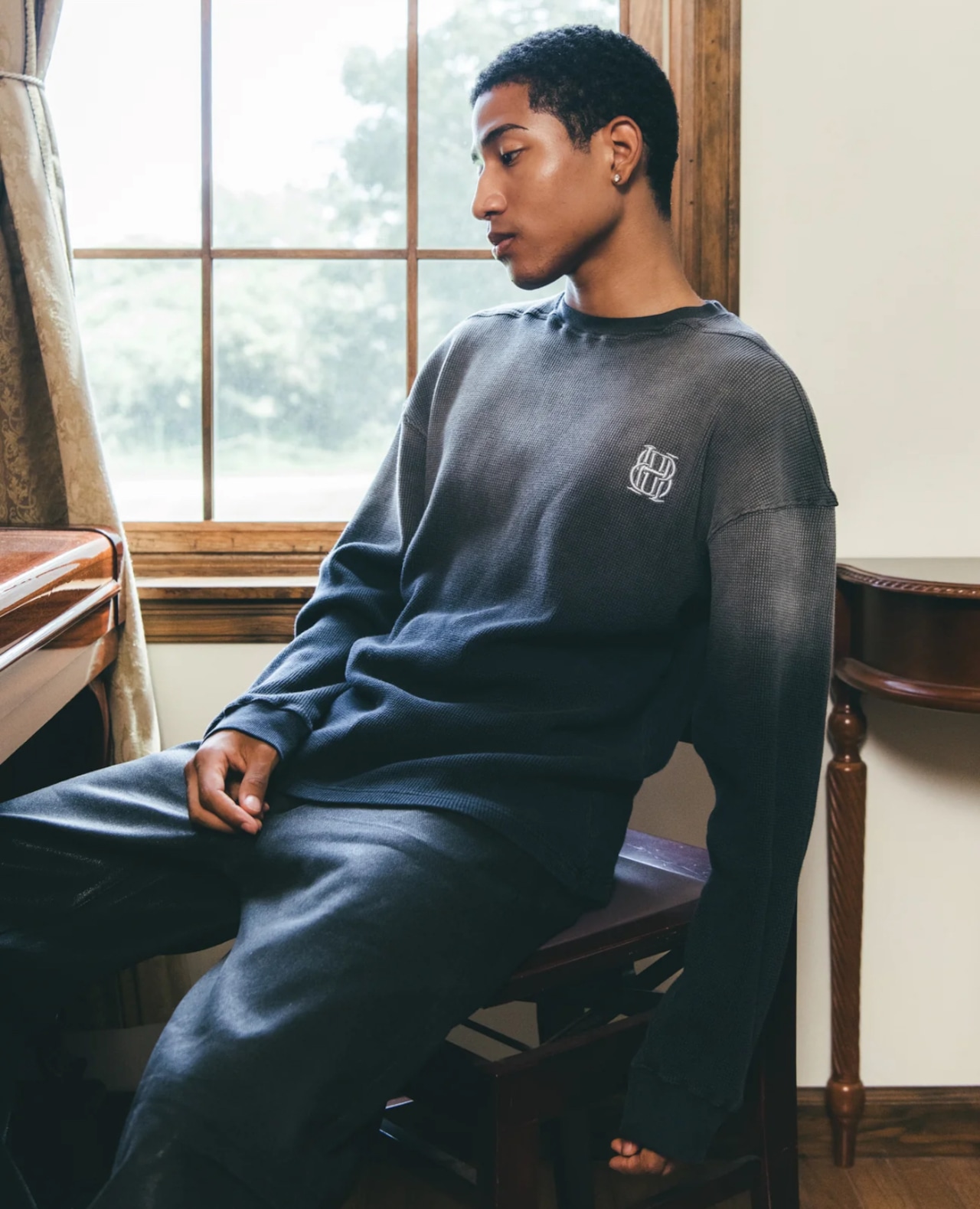 BREATH / BH waffle LS tee black
