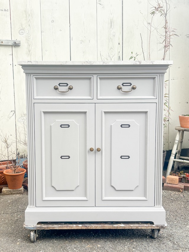 両面化粧間仕切り兼収納キャビネット (大理石天板・アンティーク調家具)W900 輸入住宅向け家具