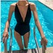 水着 レディース ワンピース ブラック Vネック セクシー 無地 シンプル スイムウェア ウエストマーク ウエストリボン 背中空き 体型カバー ybh0945