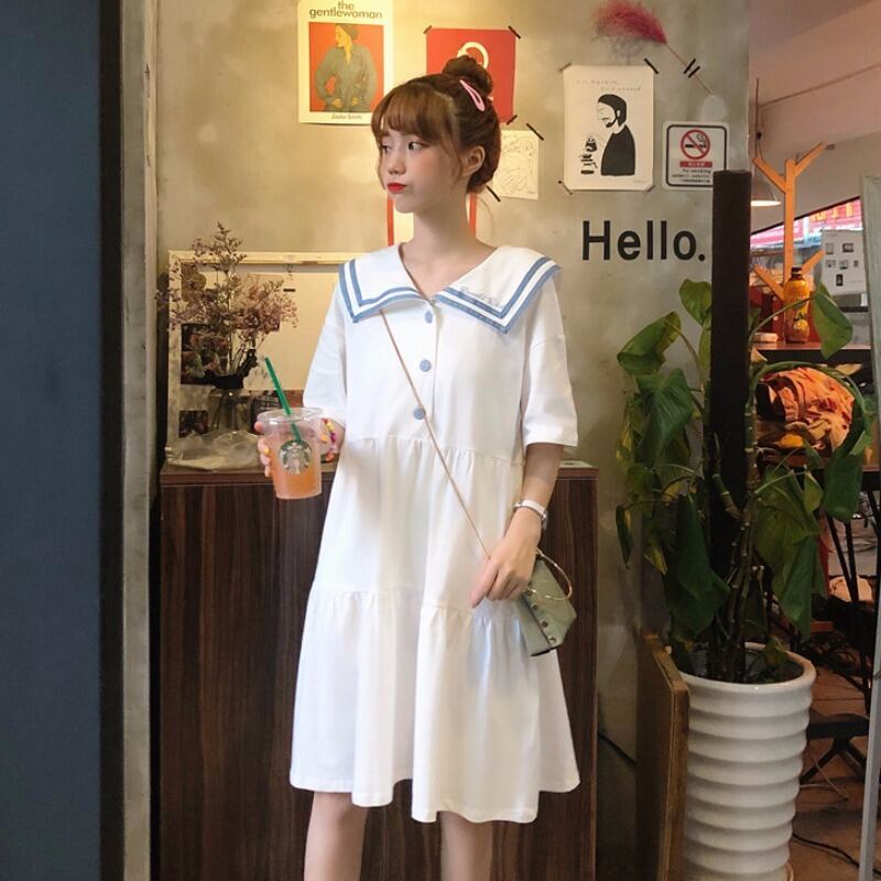 2020年夏の新作カレッジスタイルルーズでシンフレンチスタイルのファッション半袖ドレス女子学生 1号婦人50456488084