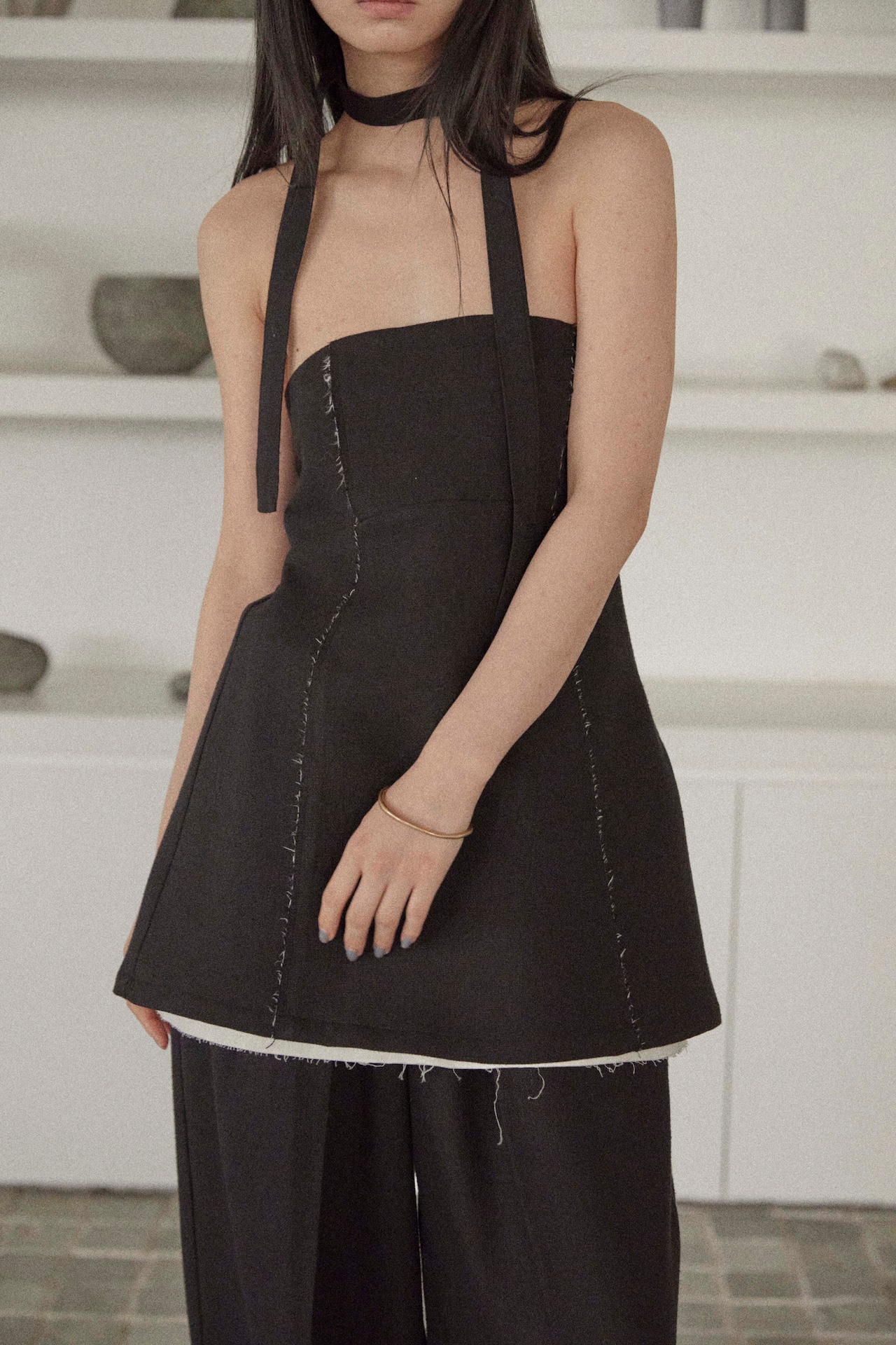 DU250503 linen like layered bare tunic【残り3点】