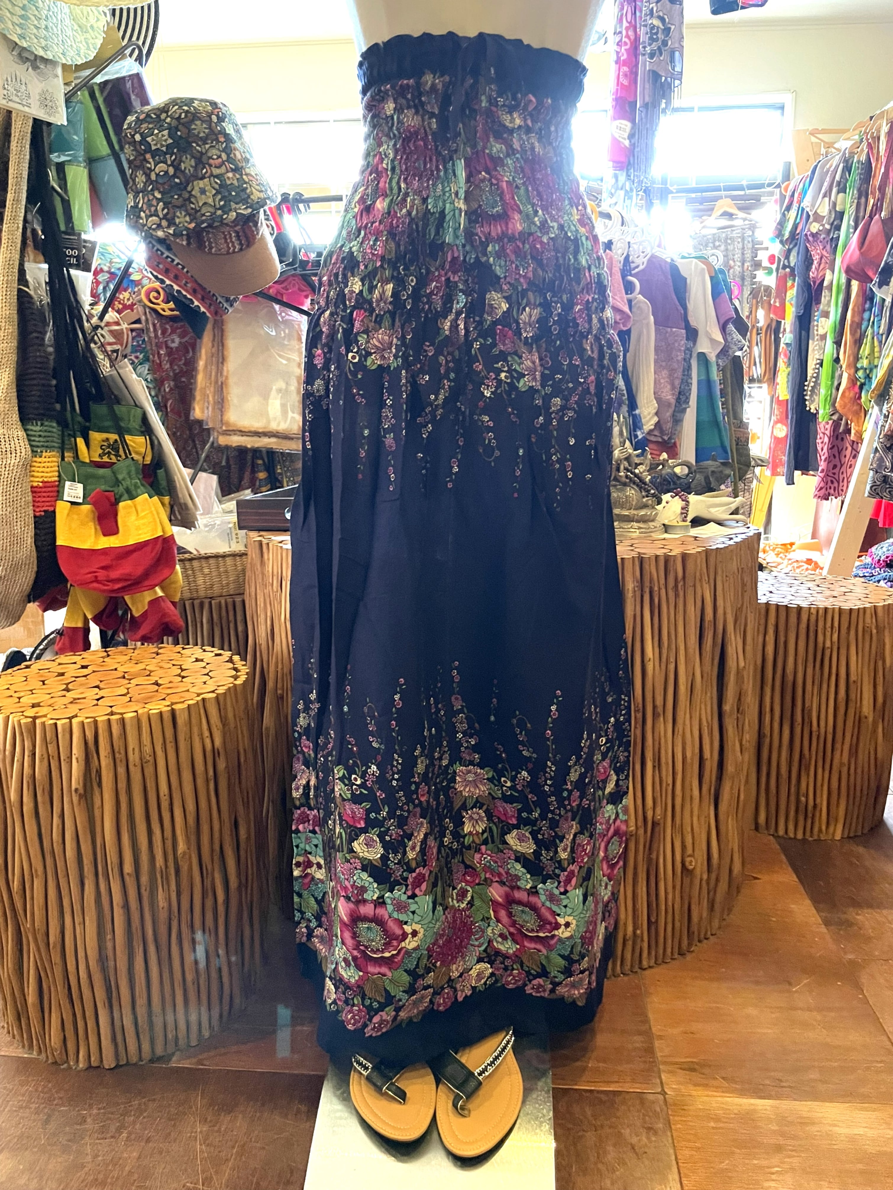 スカート ロングスカート ネイビー 2way スカート ワンピース 花柄