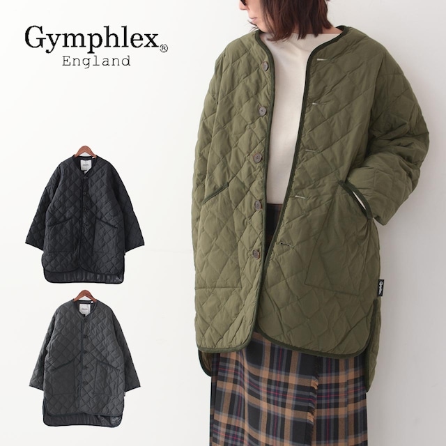 GYMPHLEX[ジムフレックス] W QUILT DOWN COLLARLESS COAT [GY-A0056NYM] キルトダウンカラーレスコート・ノーカラーコート・秋冬コート・ダイヤキルト・サイドスリット・ルーズ・ワイドシルエット・アウター・LADY'S [2023AW]