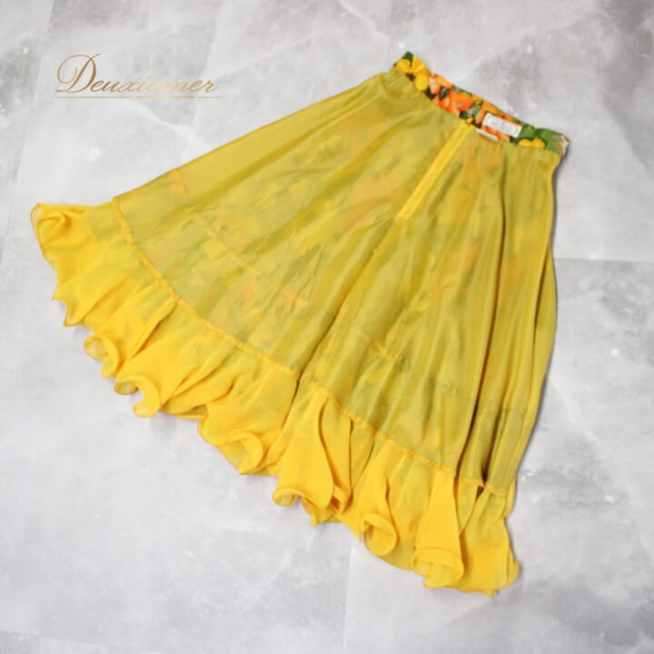 社交ダンス 衣装 スタンダード スカート レッスンウェア レディース オールシーズン 黄色 DANCE FASHION WORLD ダンスファッションワールド イエロー系 オレンジ系 グリーン系 花柄デザイン フレア スカート 伸縮性あり 日本製 かわいい