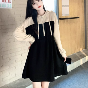 【送料無料】 ワンピース ミニ 袖あり 長袖 フード付き Aライン フレア バイカラー 厚手生地 可愛い 大人可愛い シンプル カジュアル コンサバ 華やか 大人 おしゃれ お洒落 こなれ感 ラフ 無地 冬 30代 40代 レディース 女性用 デート お出かけ 女子会 お呼ばれ 休日 お茶会 授業参観 着回し 普段使い オルチャン 韓国系 ファッション コーデ スタイル 楽ちん 体型カバー 定番 プチプラ 着痩せ   インスタ映え S M L XL 2XL 大きめ ゆる ブラック 大人カラー モノトーン