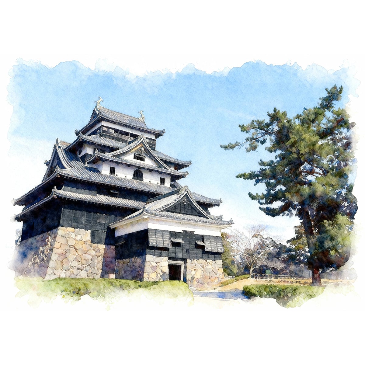 絵画 風景画 日本の 城 島根県 松江城 インテリアアート額付き 水彩画風 WAT1751
