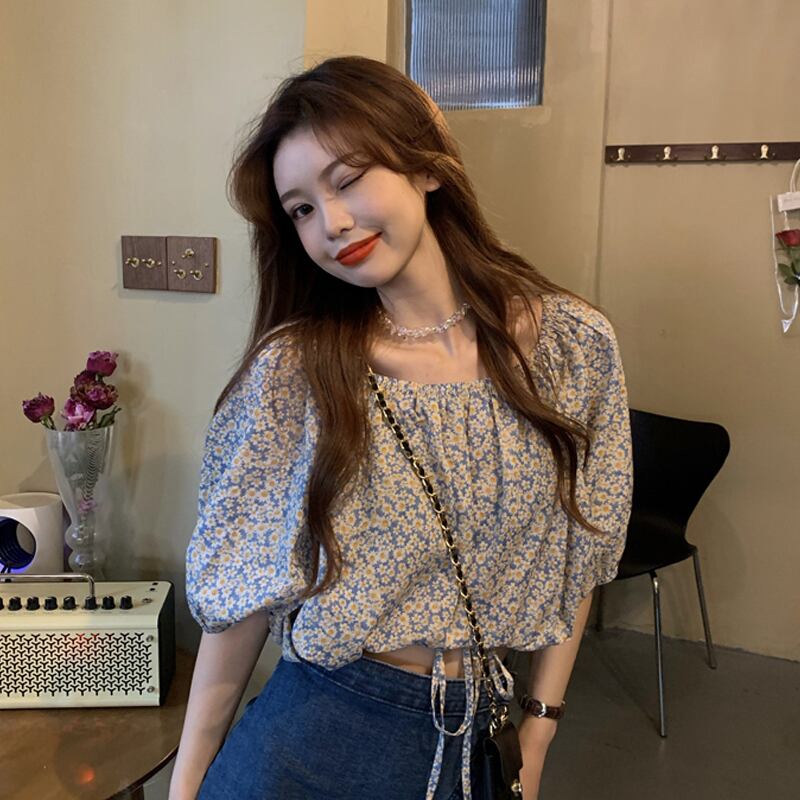 スリーブフローラルシャツ サマースタイルショートトップス ドレス 夏物 花柄 スーパーモール4104200316