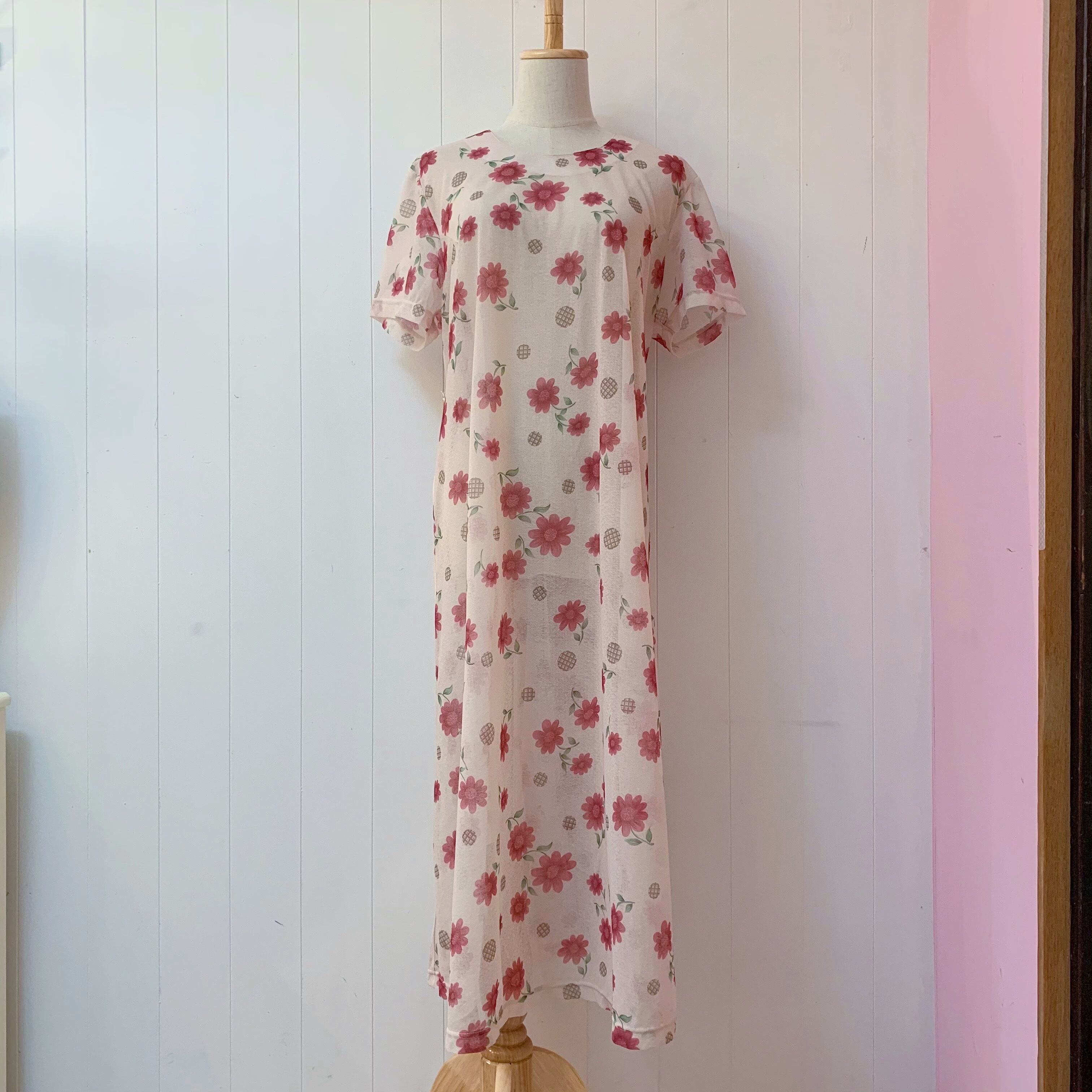 flower and check dot sheer one-piece