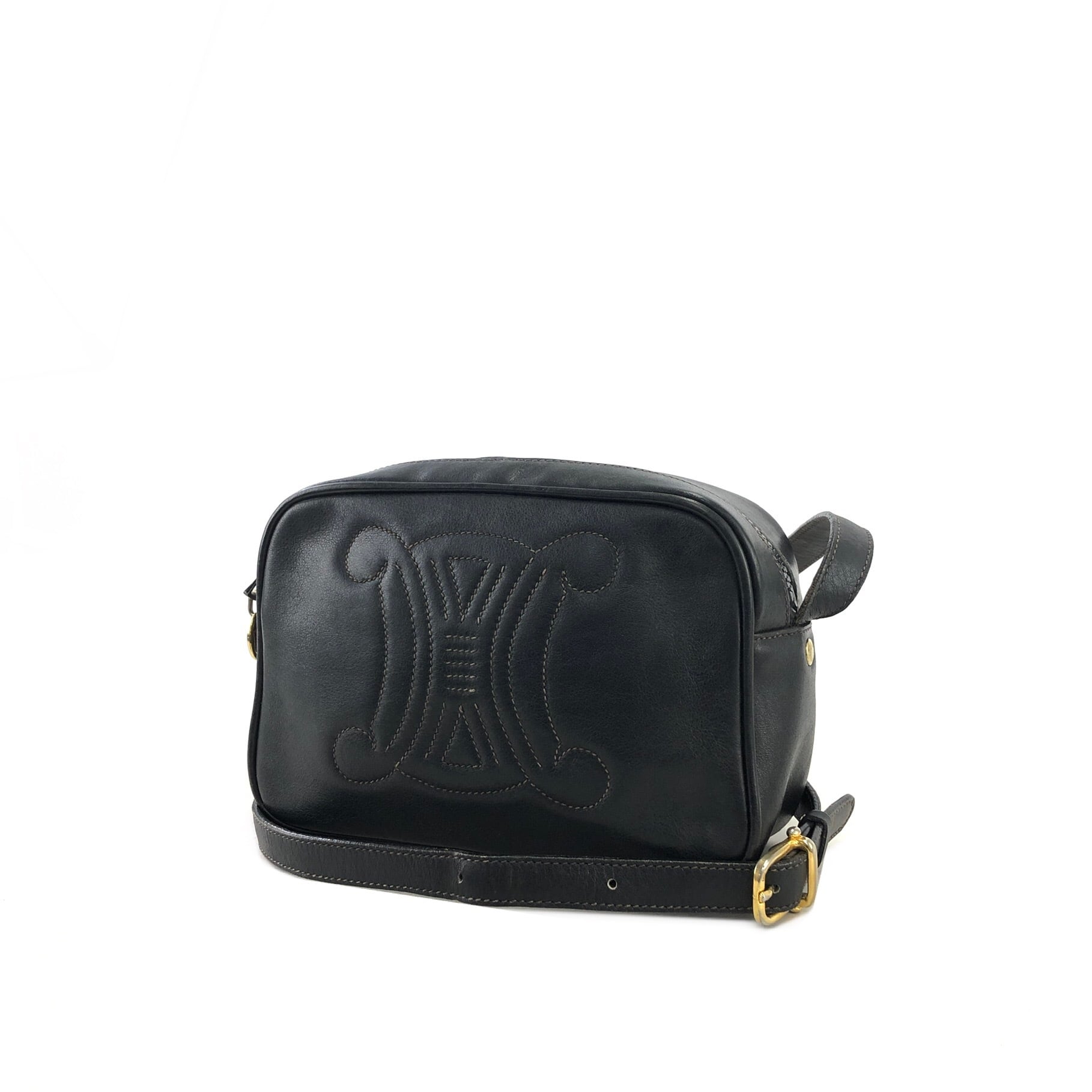 VINTAGE●CELINE●セリーヌ トリオペ レザー ショルダーバック CELINE セリーヌ トリオンフ ステッチ レザー ショルダーバッグ