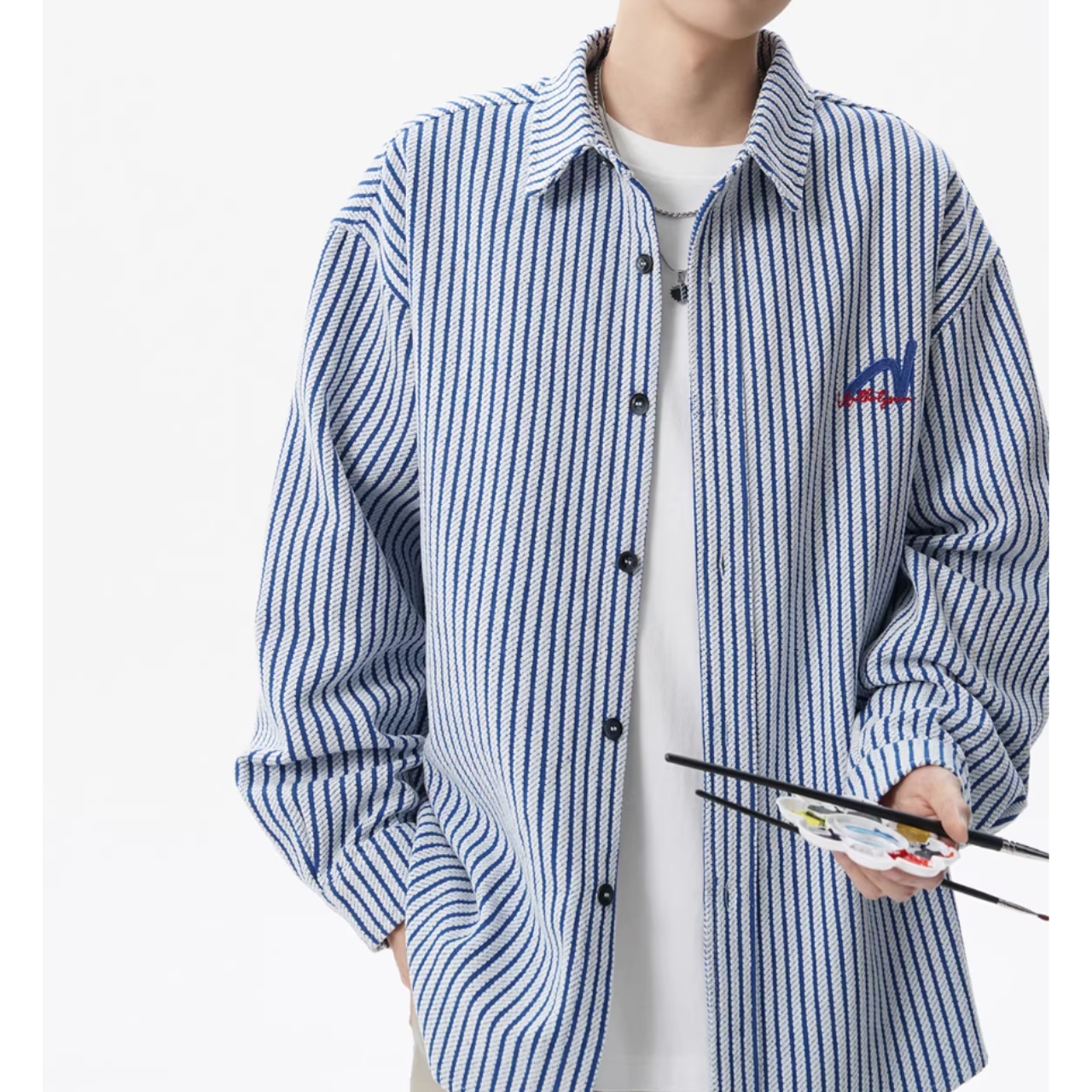 オープンカラー ストライプシャツ af0479