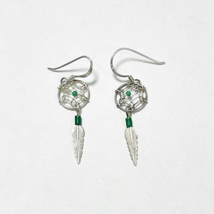 Southwestern Sterling Malachite Feather Pirced Earrings