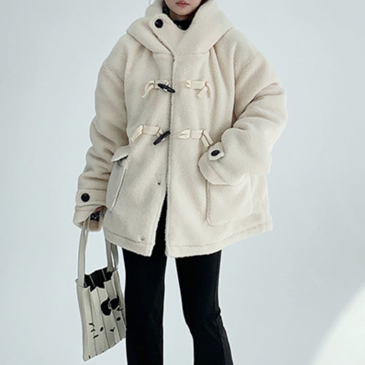 トグルボタン付き フード付き ボア ジャケット L00334