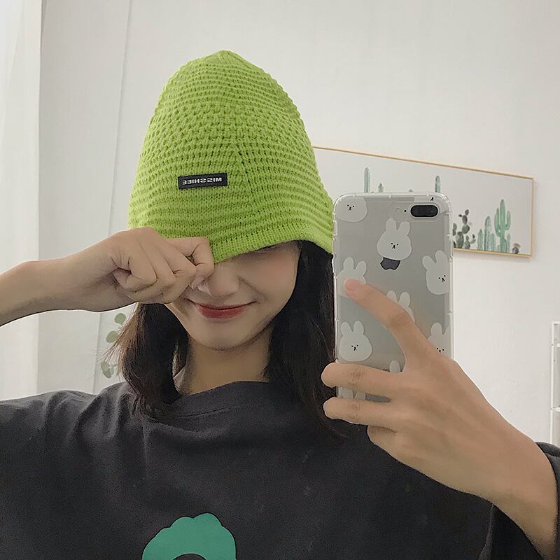 オータムウィンター薄手グリーンニット 帽子 大人ガーリー スウィート キュート カジュアル 秋物 冬物 ブラック・アイド・ピーズ23305404579